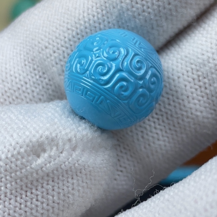 高瓷蓝15.6mm回纹圆珠