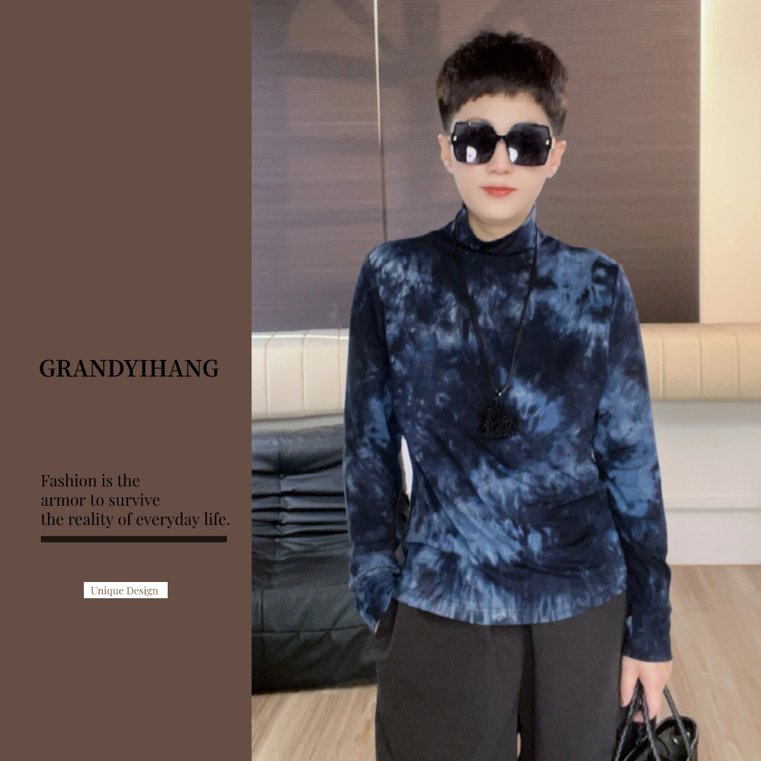 【艳姐推荐】早秋新款晕染高领长袖T恤上衣24359