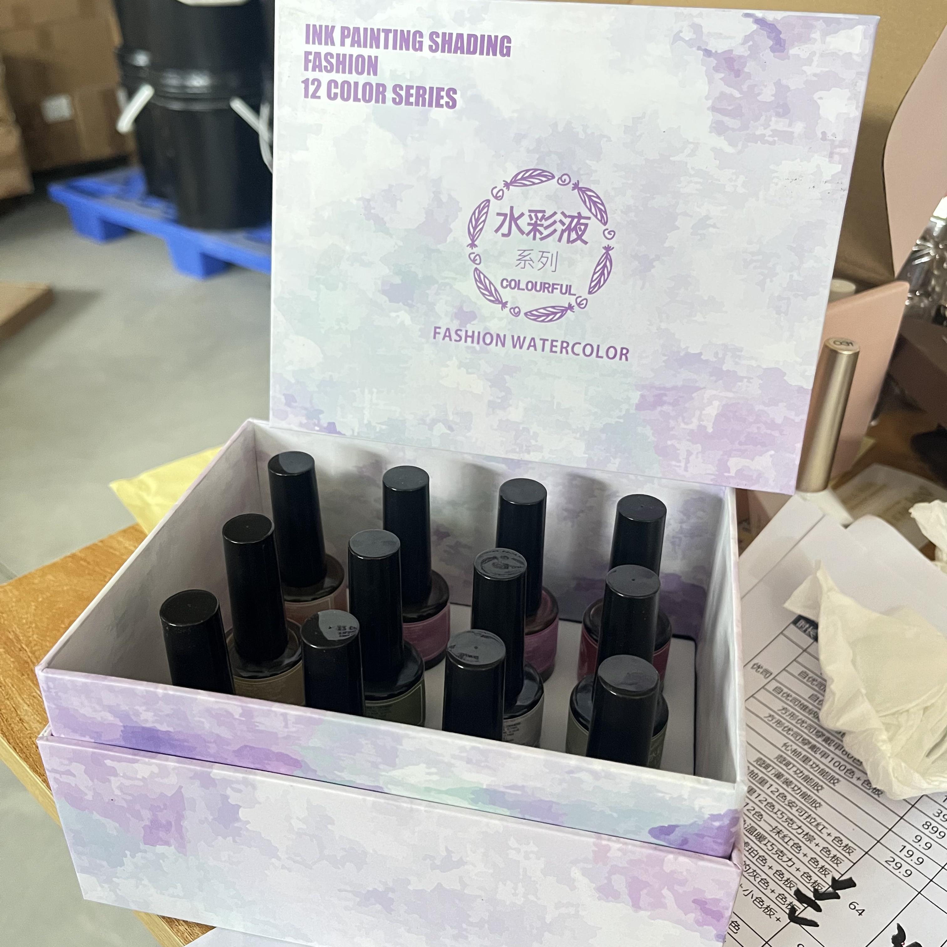 新号福利12色瓶装水彩液美甲水墨大理石日系彩绘晕染液15ml