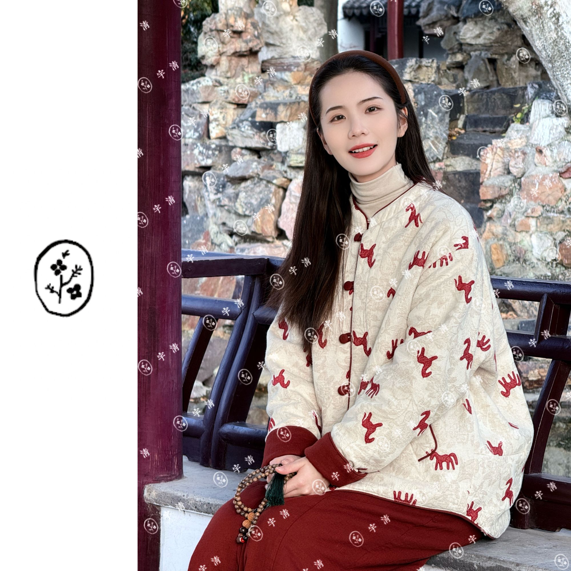 [马上如愿·双面穿] 拜年服系列—宇清棉麻双面穿刺绣提花亚麻棉服