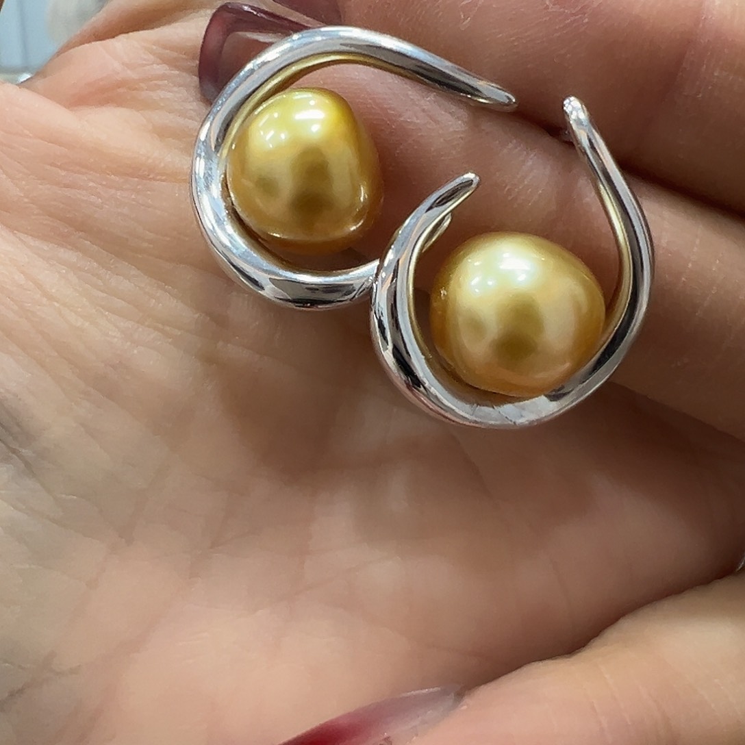 海水珍珠耳饰银S925镶嵌