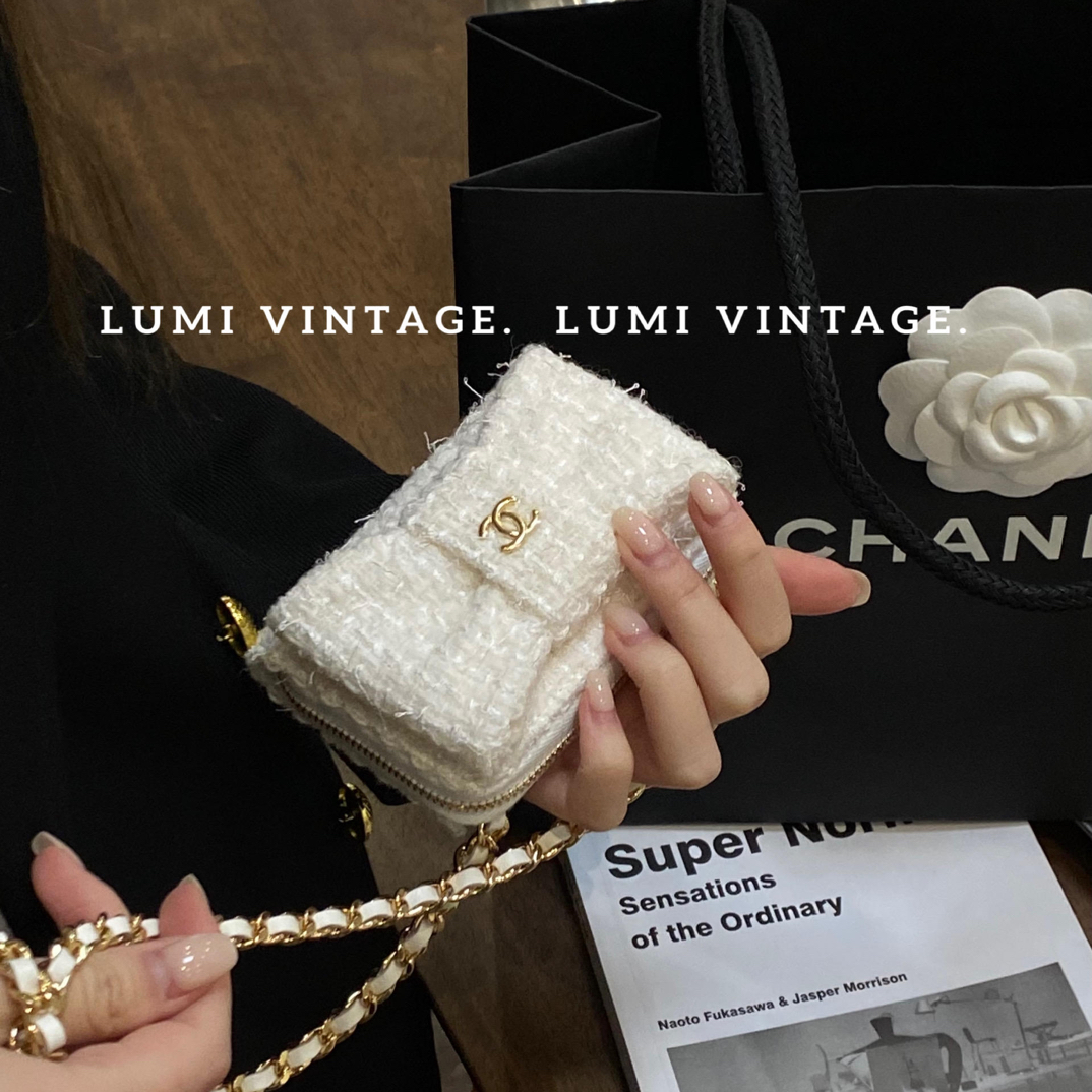 95新 Chanel/香奈儿 白色针织蝴蝶结woc斜挎包82933605