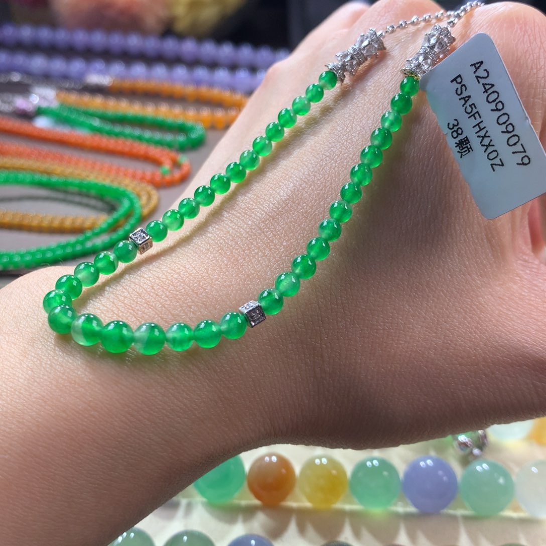 翡翠手链未镶嵌木那玻璃阳绿半珠链