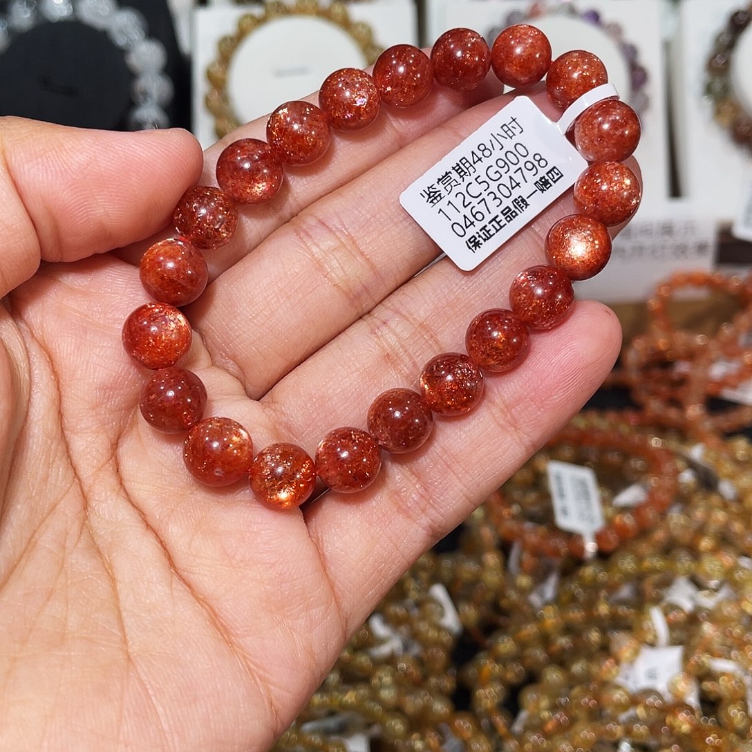 @***@长石手链未镶嵌毕业辣椒油红金太阳9mm