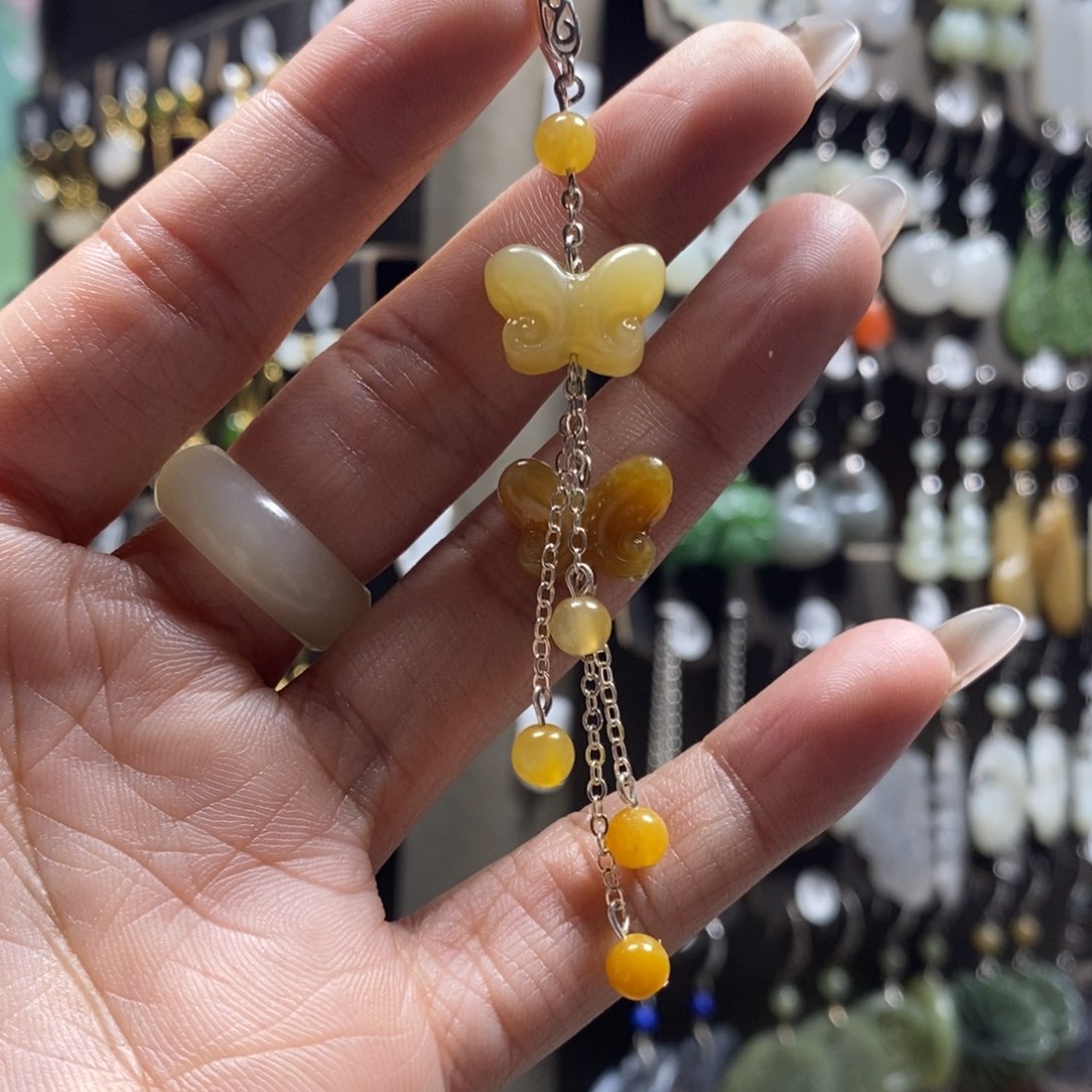 和田玉耳饰银S925镶嵌兰