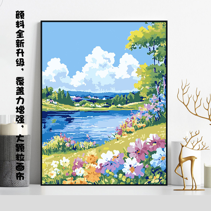 【纯画布风景】红线红字DIY数字油画风景花卉手绘丙烯画颜料升级