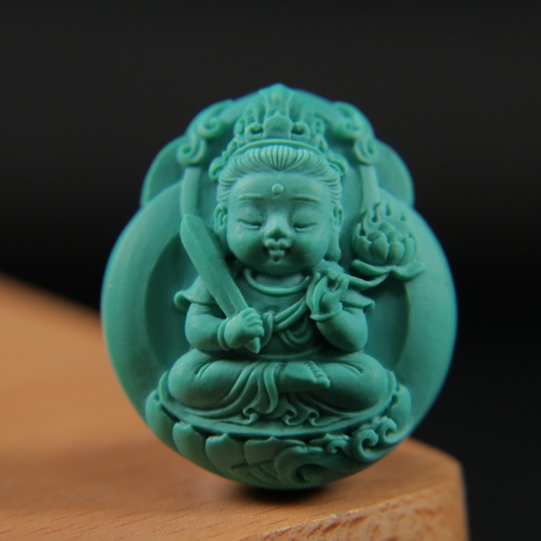 原矿绿松石虚空藏菩萨宝宝佛，尺寸24×27.6×13mm，重11.1g