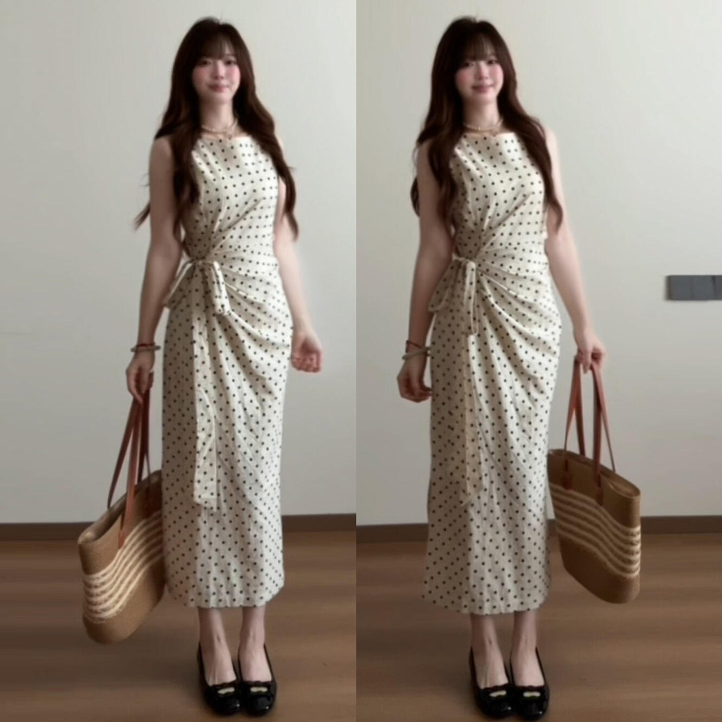 气质无袖波点连衣裙子女2025夏季新款海边度假旅游高级感长裙5633