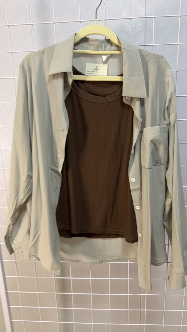 翻领防晒宽松薄款纽扣POLO领衬衫上衣秋衣假两件衬衣外套打底