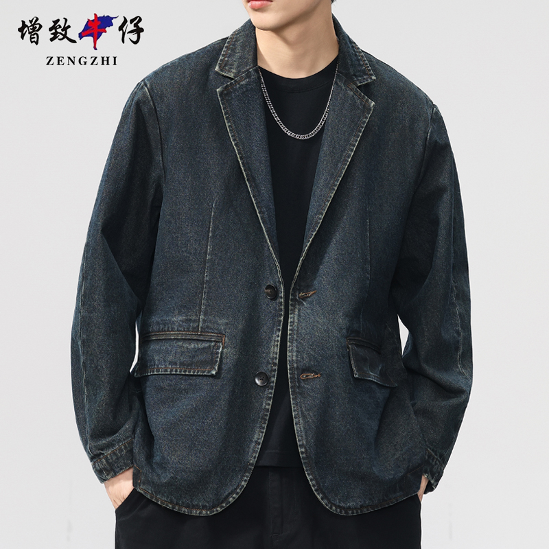 ZENGZHI/增致牛仔秋冬宽松型纯色西服上装休闲牛仔小西装时尚商务