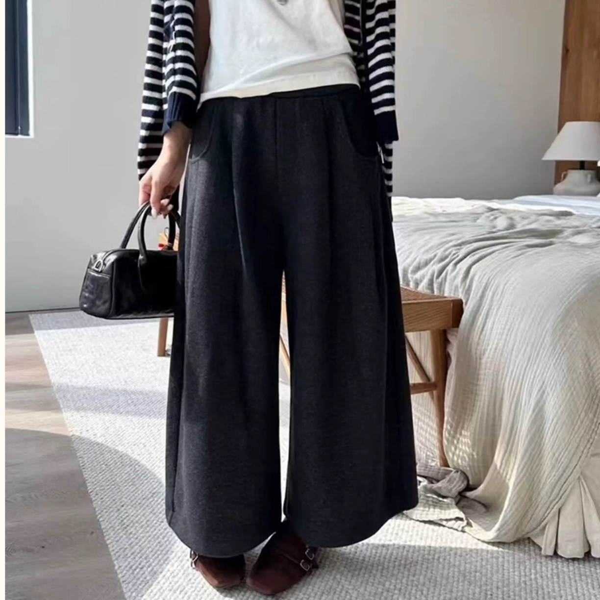 现55297大码女装加绒遮肉休闲百搭八分阔腿裤（裤长87左右）
