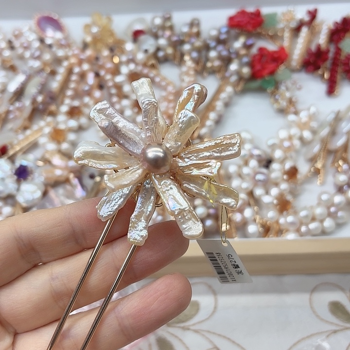 淡水珍珠发饰银S925镶嵌
