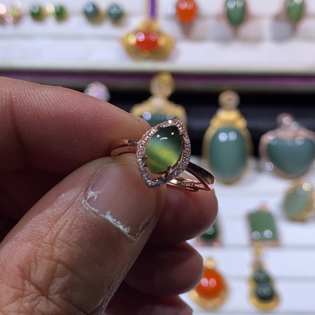 和田玉（碧玉）戒指银S925镶嵌