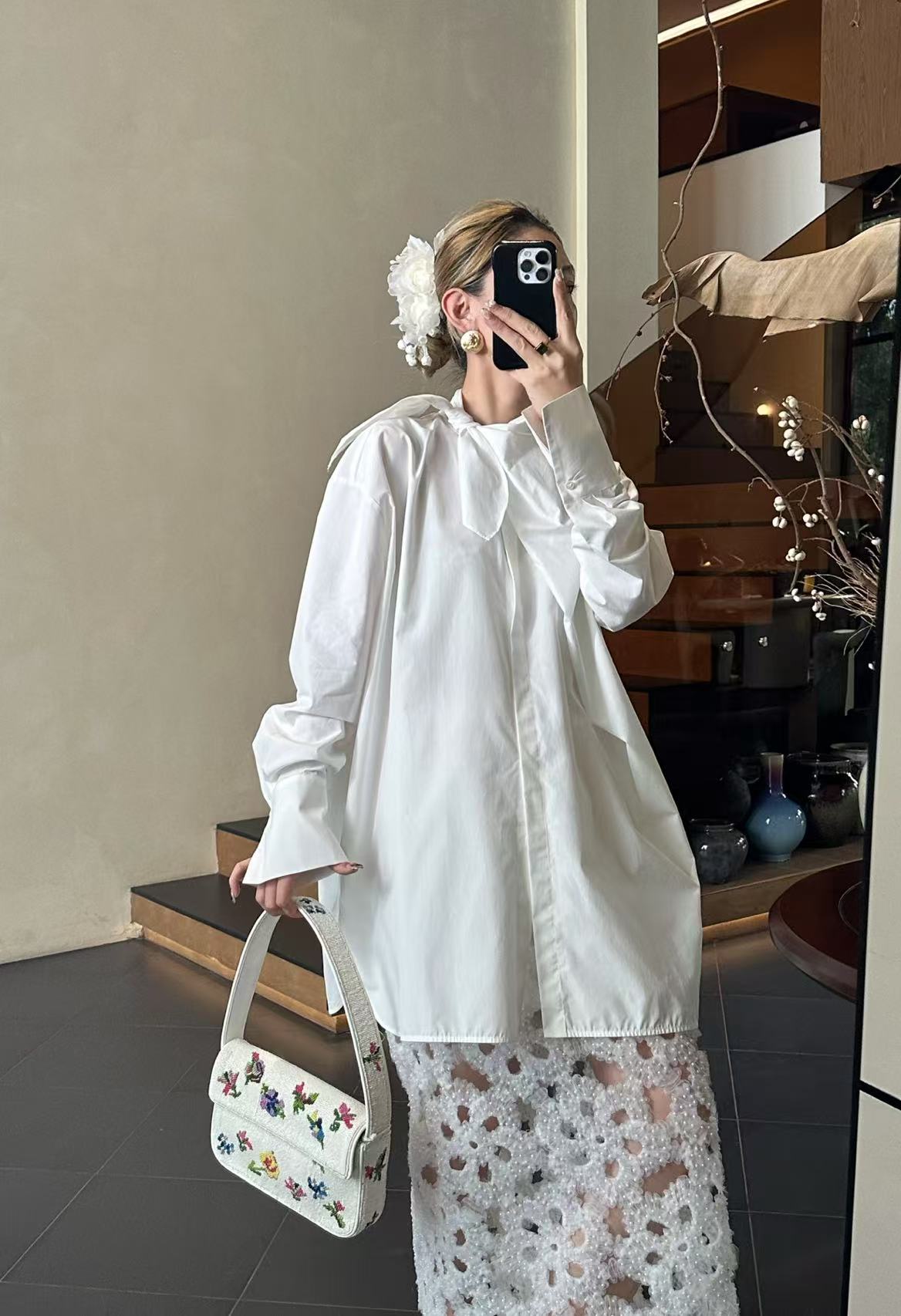 【喜一兮】春季上新设计师韩版百搭不规则长袖衬衫5DA-J300