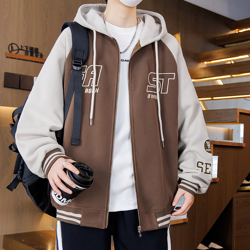 春秋款运动长袖韩版青少年初中高中学生连帽开衫卫衣外套宽松潮流