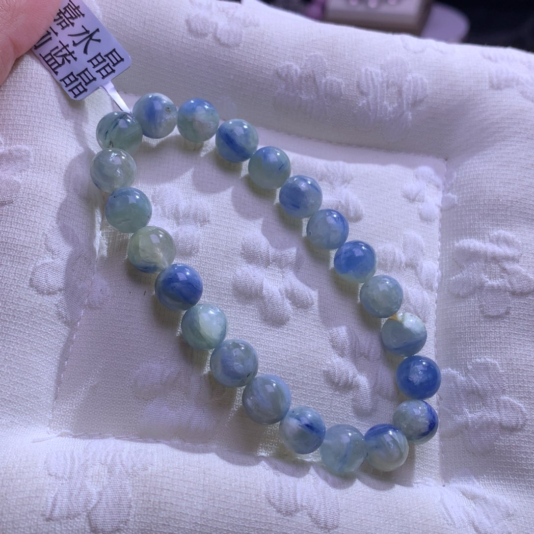 水晶银S925镶嵌手串油画蓝晶9mm