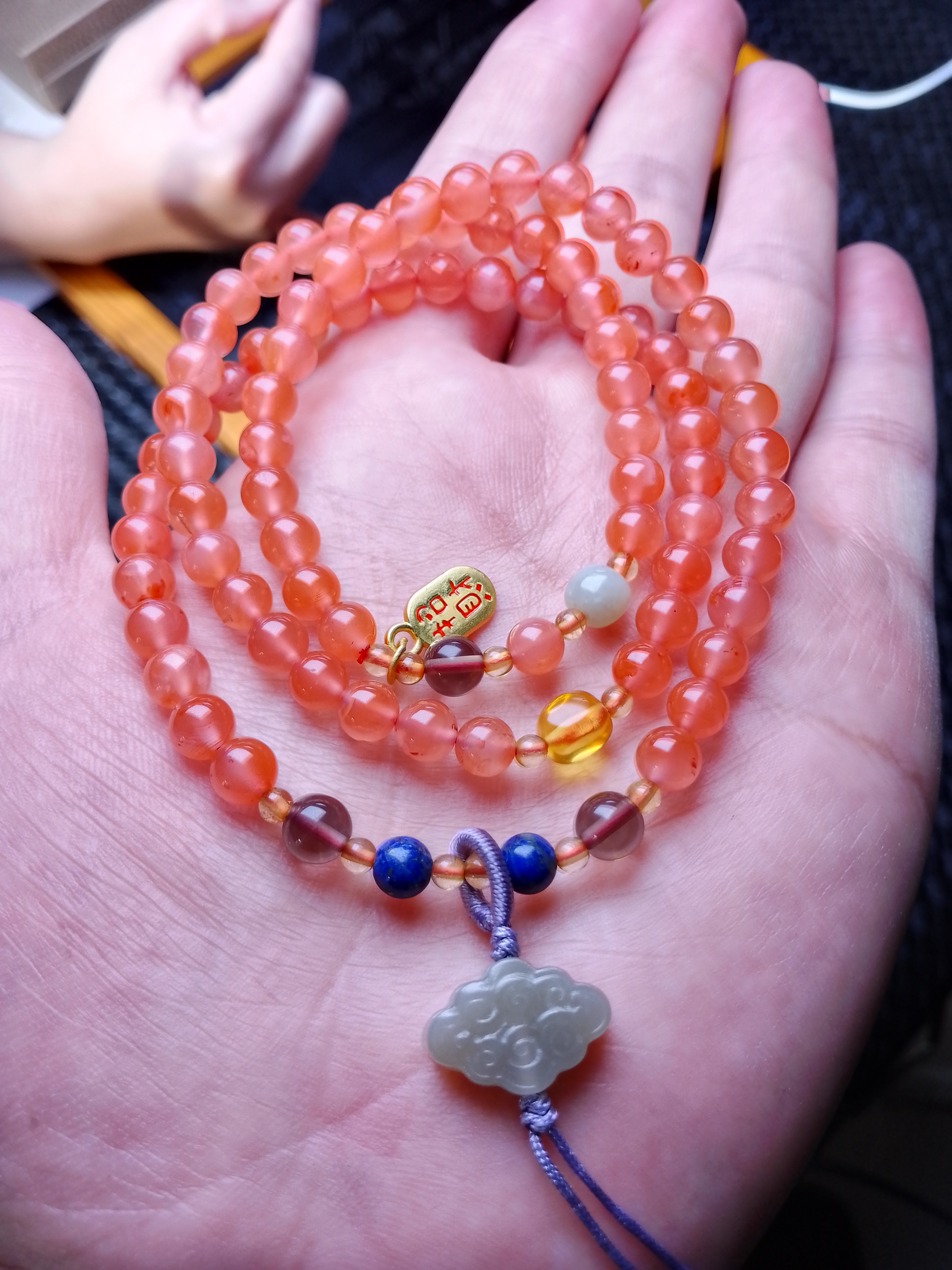 天然南红玛瑙项链和田玉祥云款挂件设计款