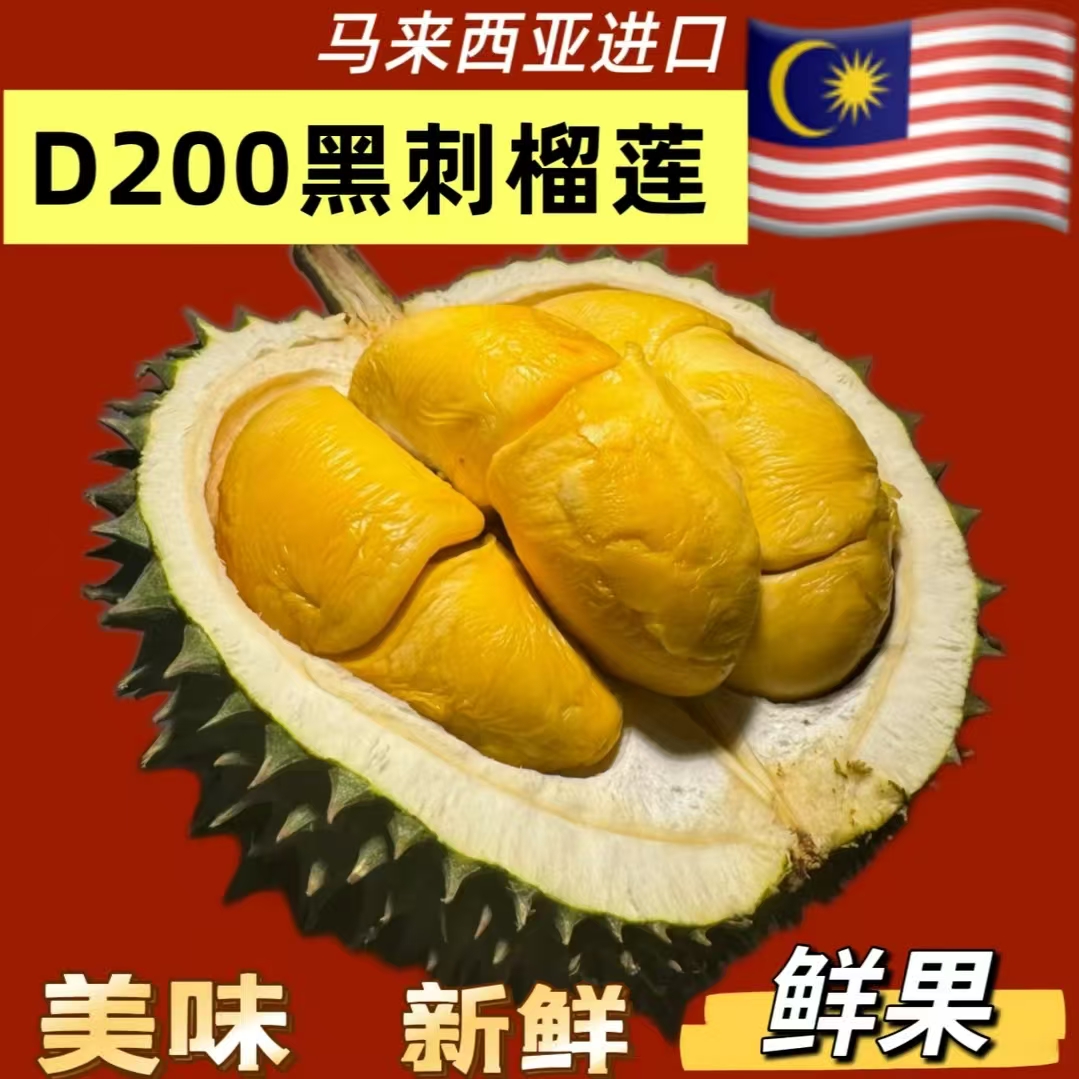 【顺丰包邮】马来西亚鲜果黑刺猫山王D200树上熟榴莲核大一果一重