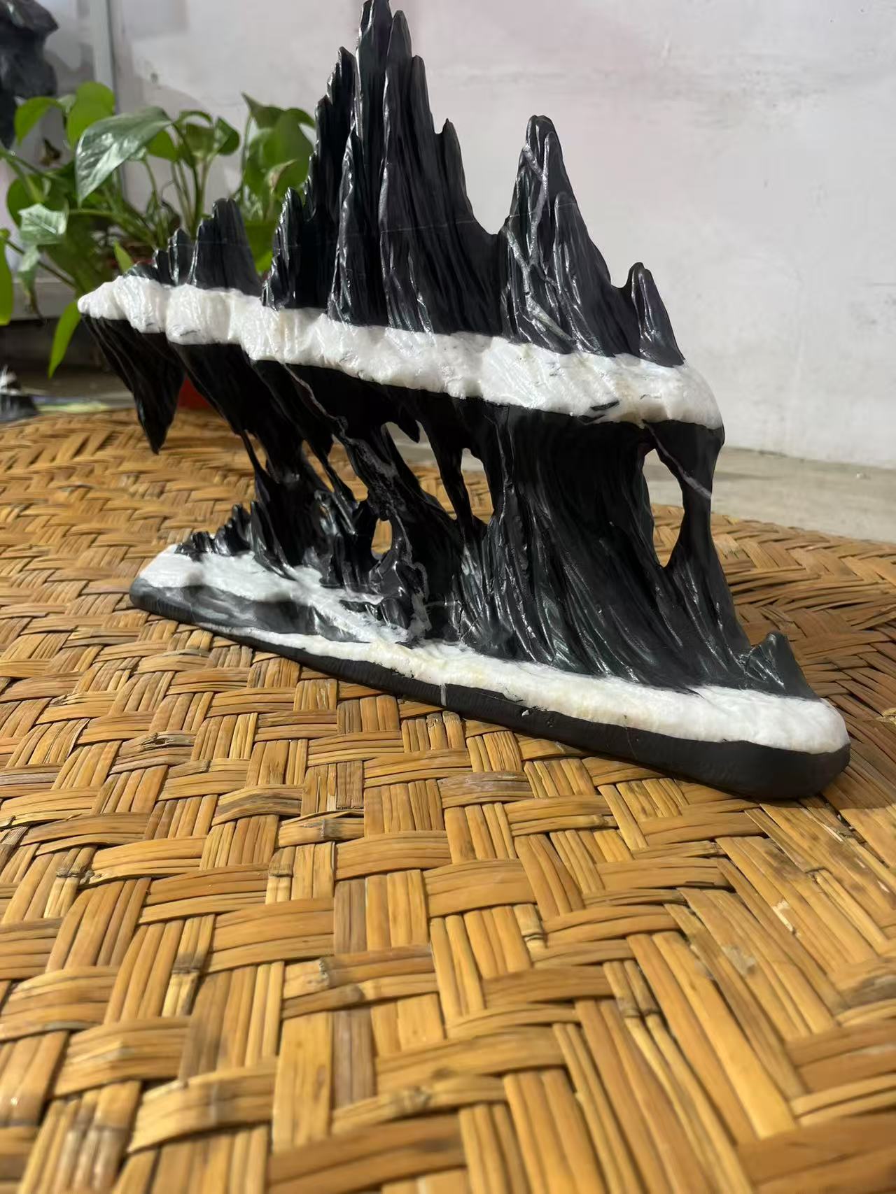 多玉化双层山峰创意陶瓷鱼缸造景摆件鱼缸摆件黑色工艺品