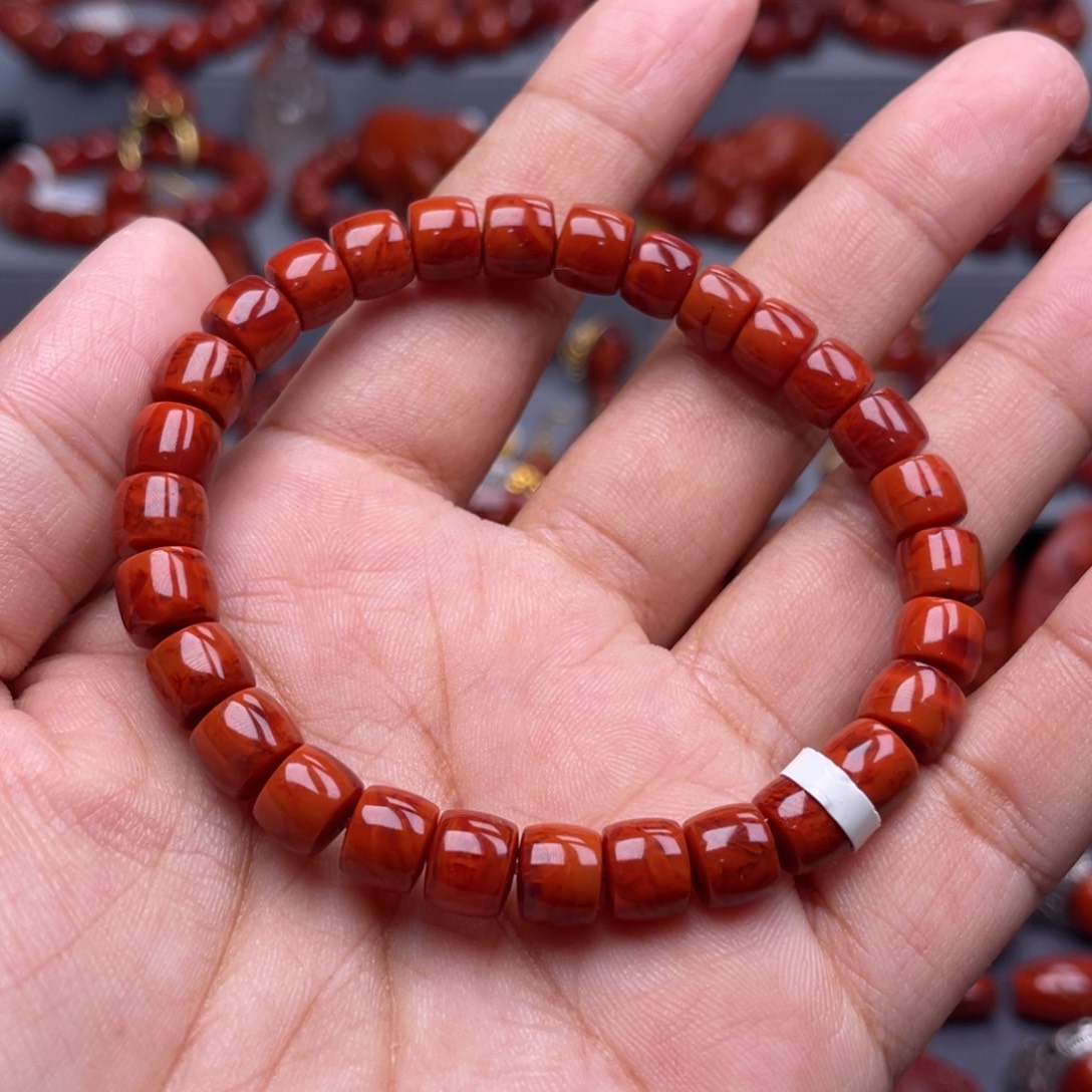 南红玛瑙未镶嵌珠宝奇石单圈7.5mm