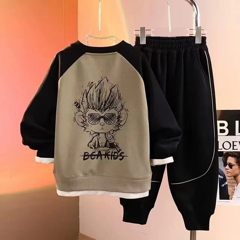 悟空男童中大童儿童秋季新款加绒加厚两件套