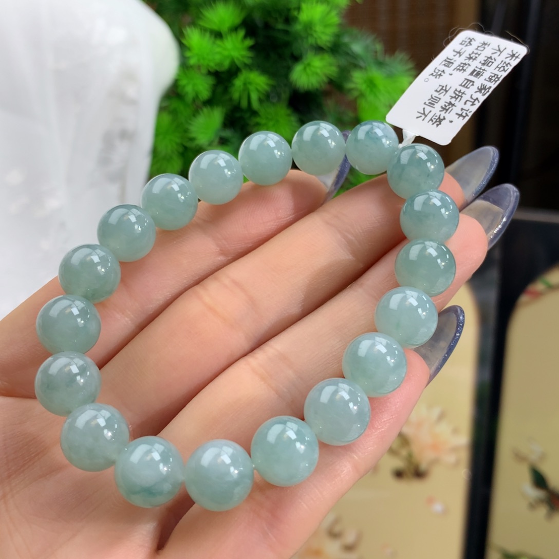 翡翠手链未镶嵌冰胶蓝底飘花手链卡10m m