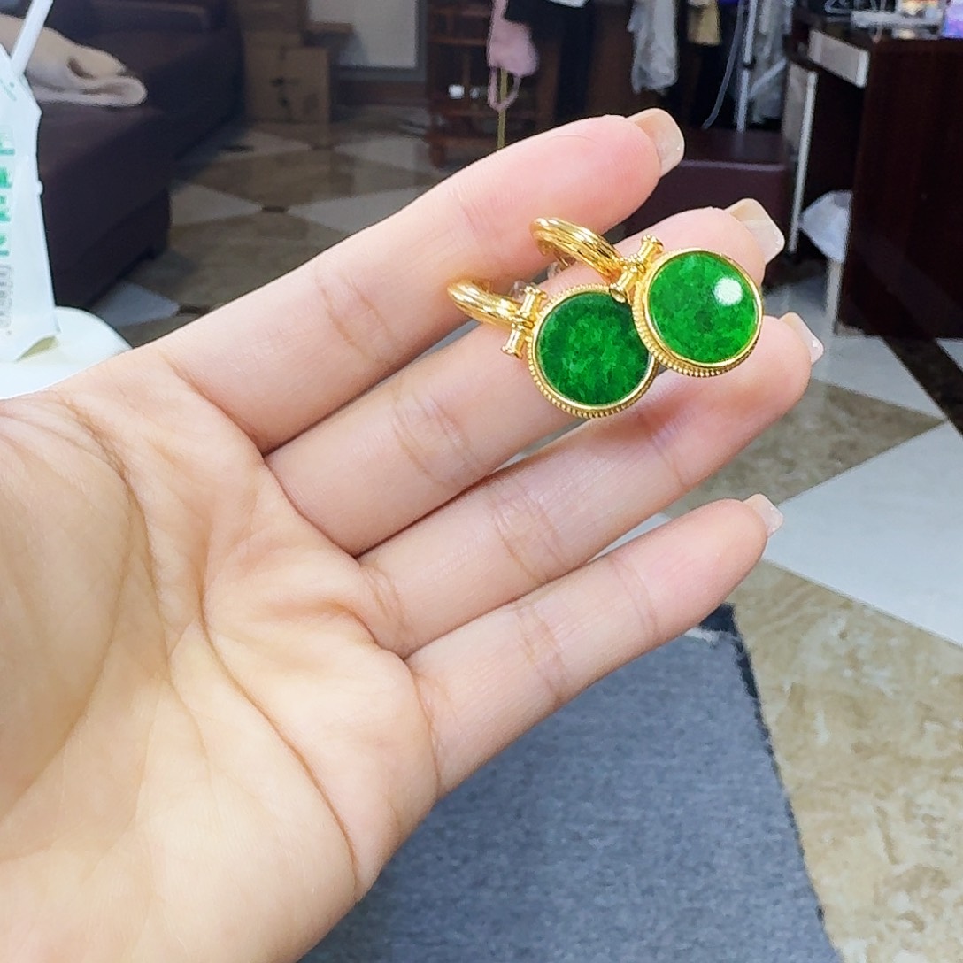 翡翠耳饰银S925镶嵌925镶嵌