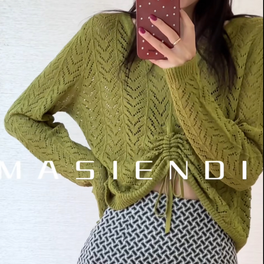 MASIENDI/玛丝恩迪女长袖镂空抽绳套头宽松针织衫73998