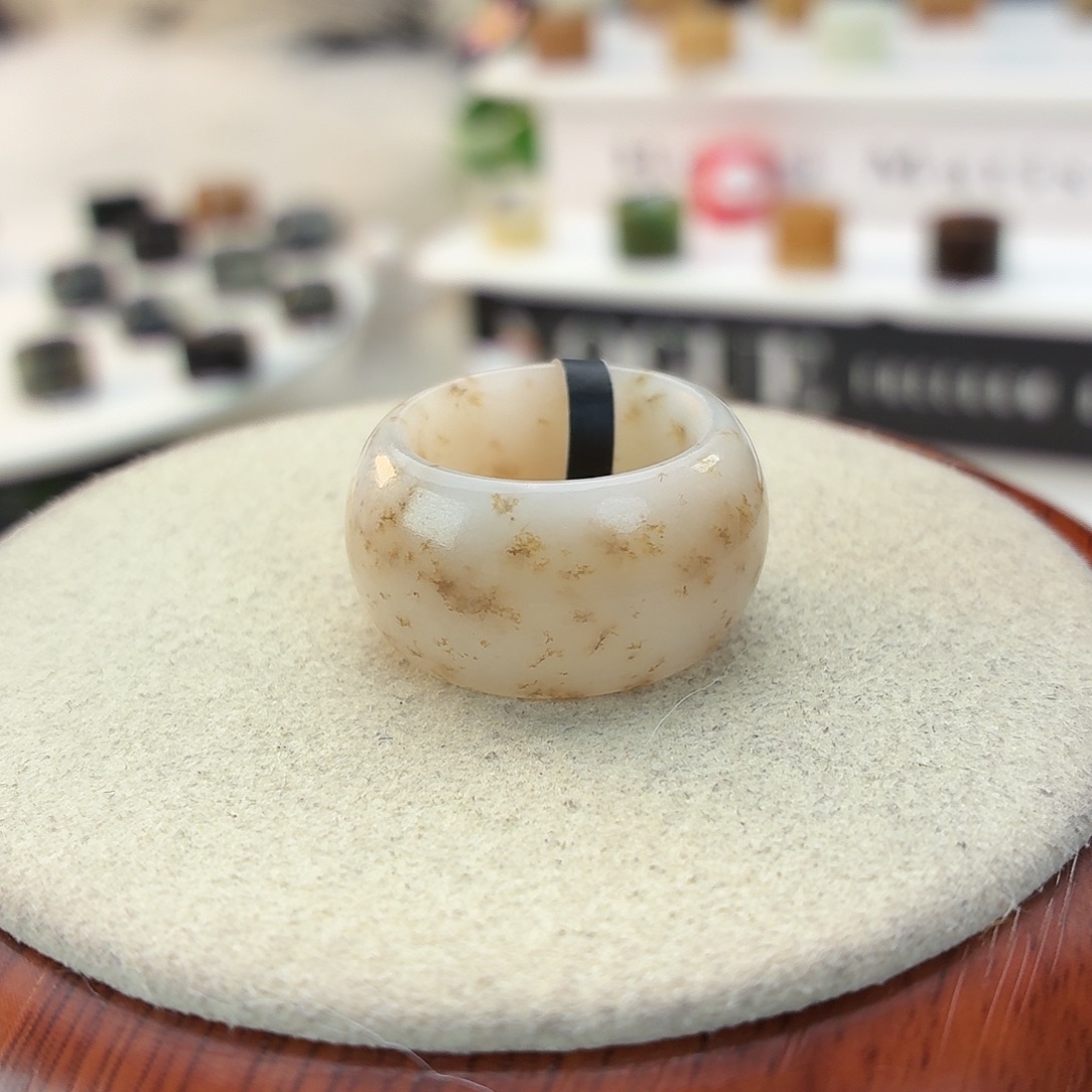 和田玉未镶嵌戒指i12桂花墩墩17.1mm