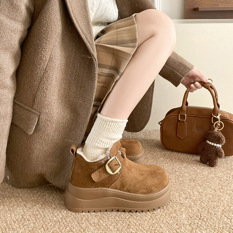 增高6公分~加绒松糕鞋厚底显瘦2025冬季美拉德雪地靴百搭勃肯鞋
