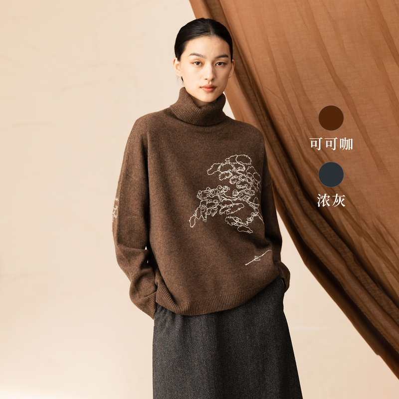 qtu羊毛牛绒加厚高领毛衣女冬季复古老钱风高级洋气针织Z70059