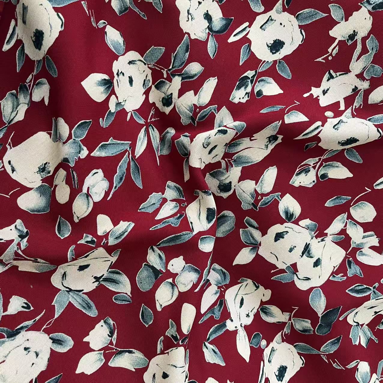 【绒兰】升级款！重磅雕印染底棉绸布料 222号 酒红底花卉