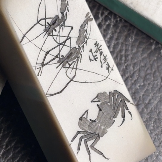 老挝石精美阴刻虾