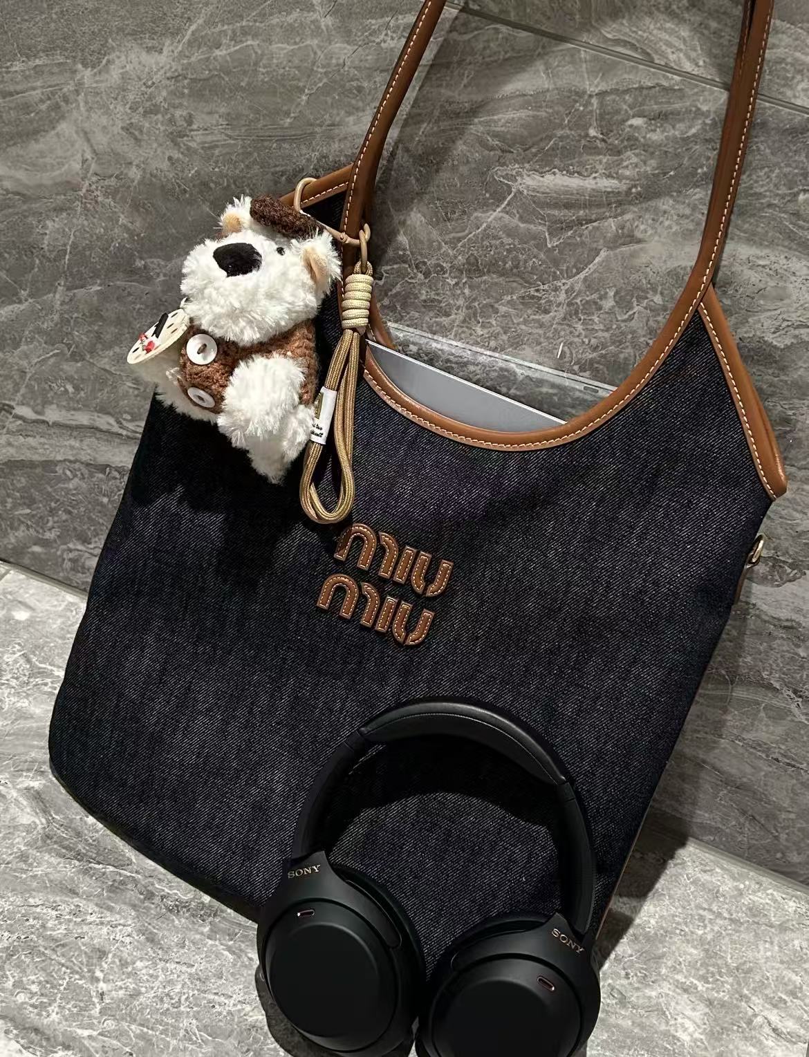 99新 MIU MIU/缪缪 帆布牛仔ivy托特包  35cm 17226041