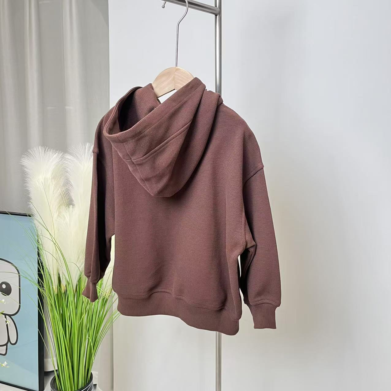 秋冬男童女童加绒带帽卫衣咖色 1111禾系