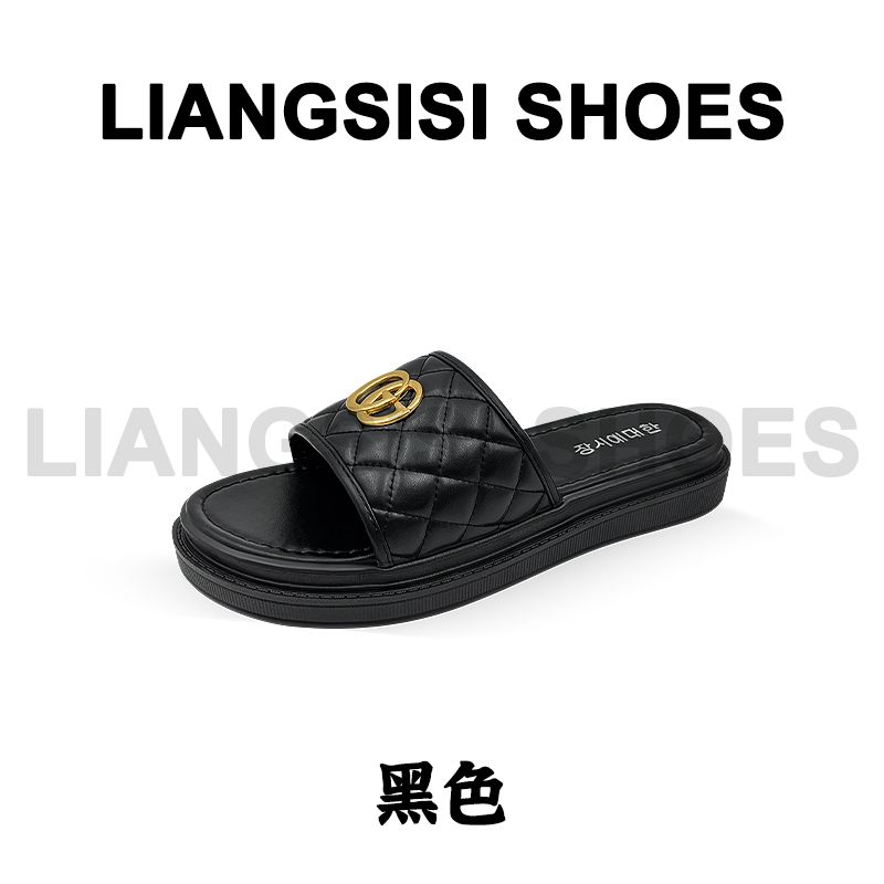 梁思思SHOES新款菱格软皮平底一字拖-1518