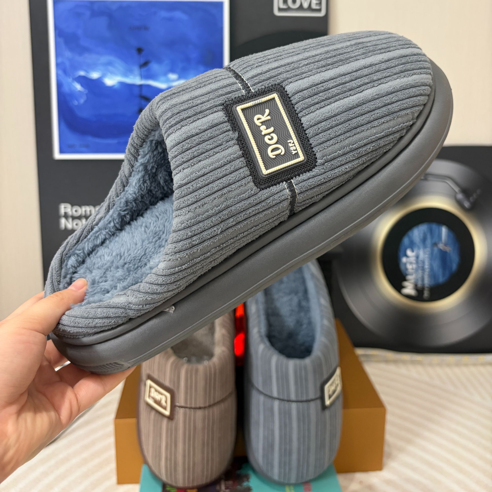 A-817棉拖鞋男士冬季室内家居新款居家用保暖加绒毛拖鞋男款秋冬