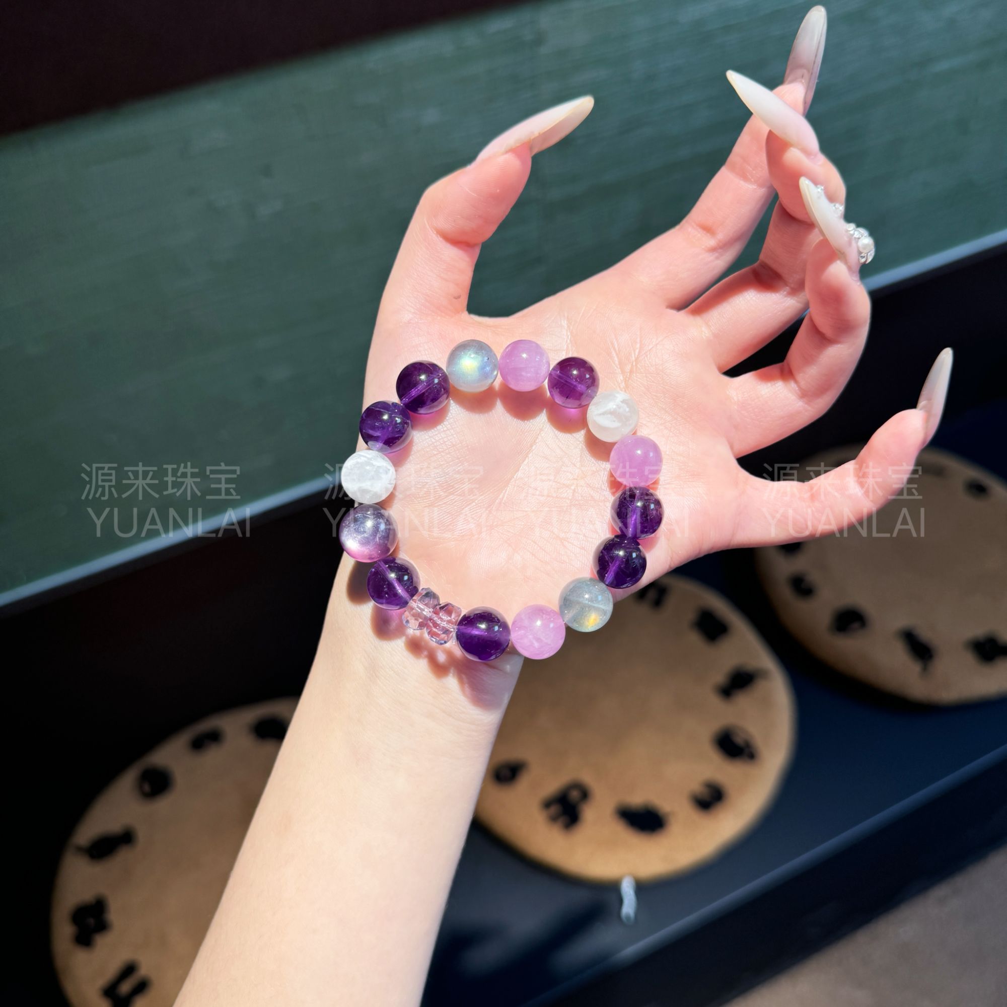 *堇色琉光*灰月光雪花幽灵紫水晶手串YL3294