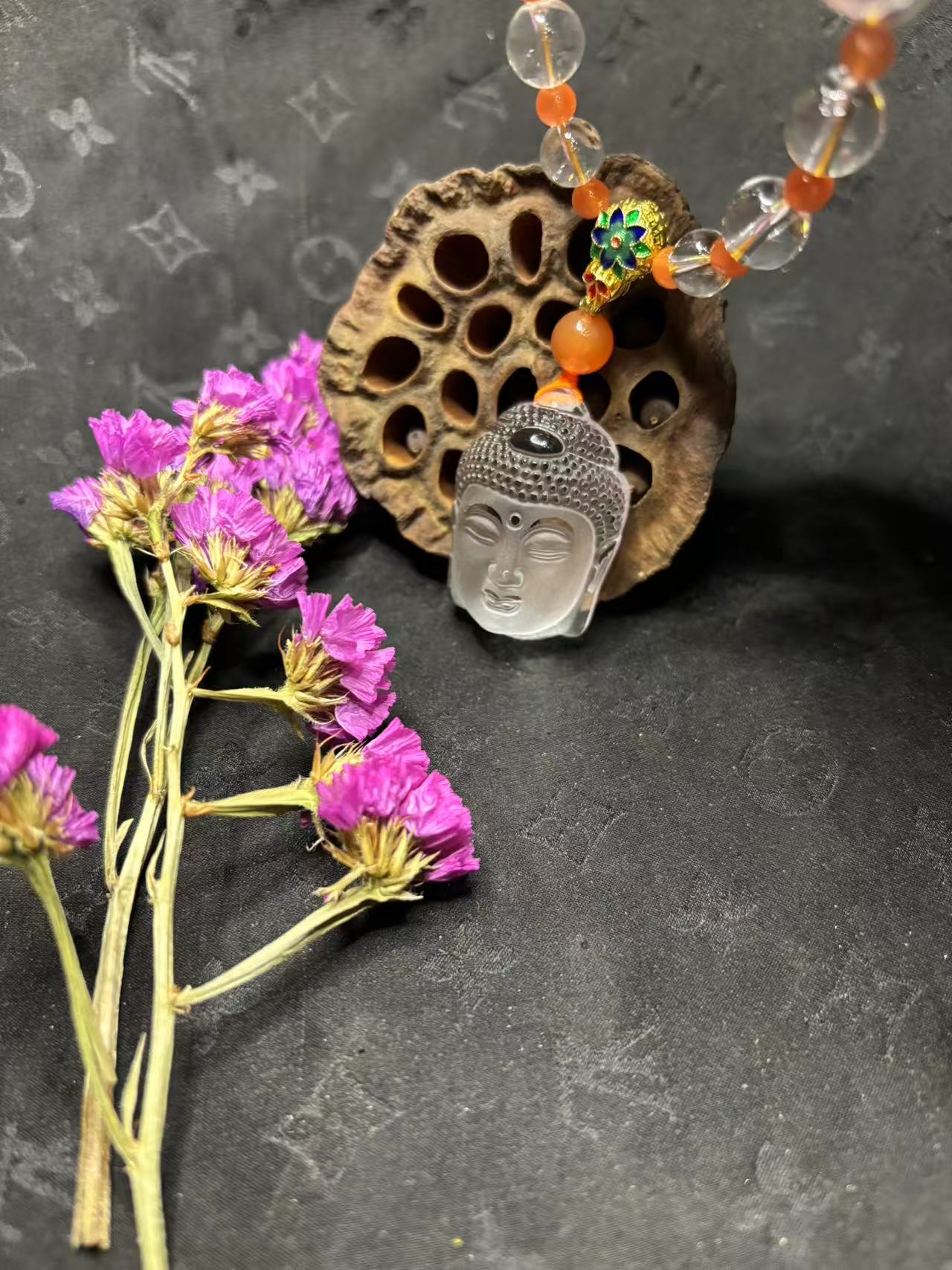 【玉合缘】天然白水晶南红新款佛头吊坠4836