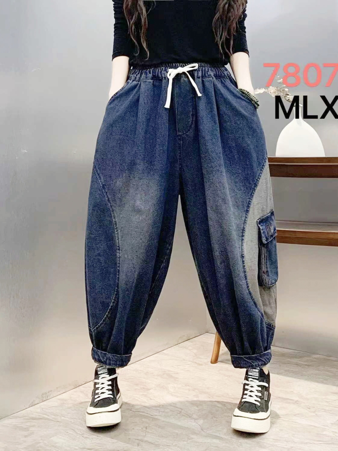 春季新款炒色牛仔复古南瓜裤休闲宽松大码春秋百搭潮流