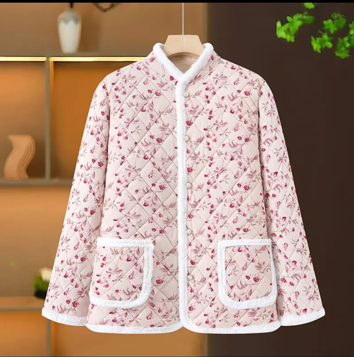 保暖棉袄棉衣时尚小清新花棉袄睡衣印花棉服加绒立领秋冬