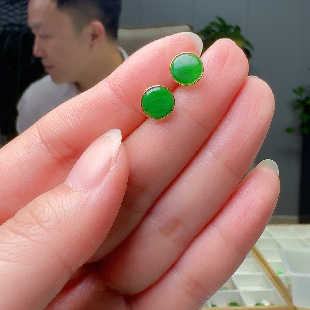翡翠18K金镶嵌耳饰多样性发货其一