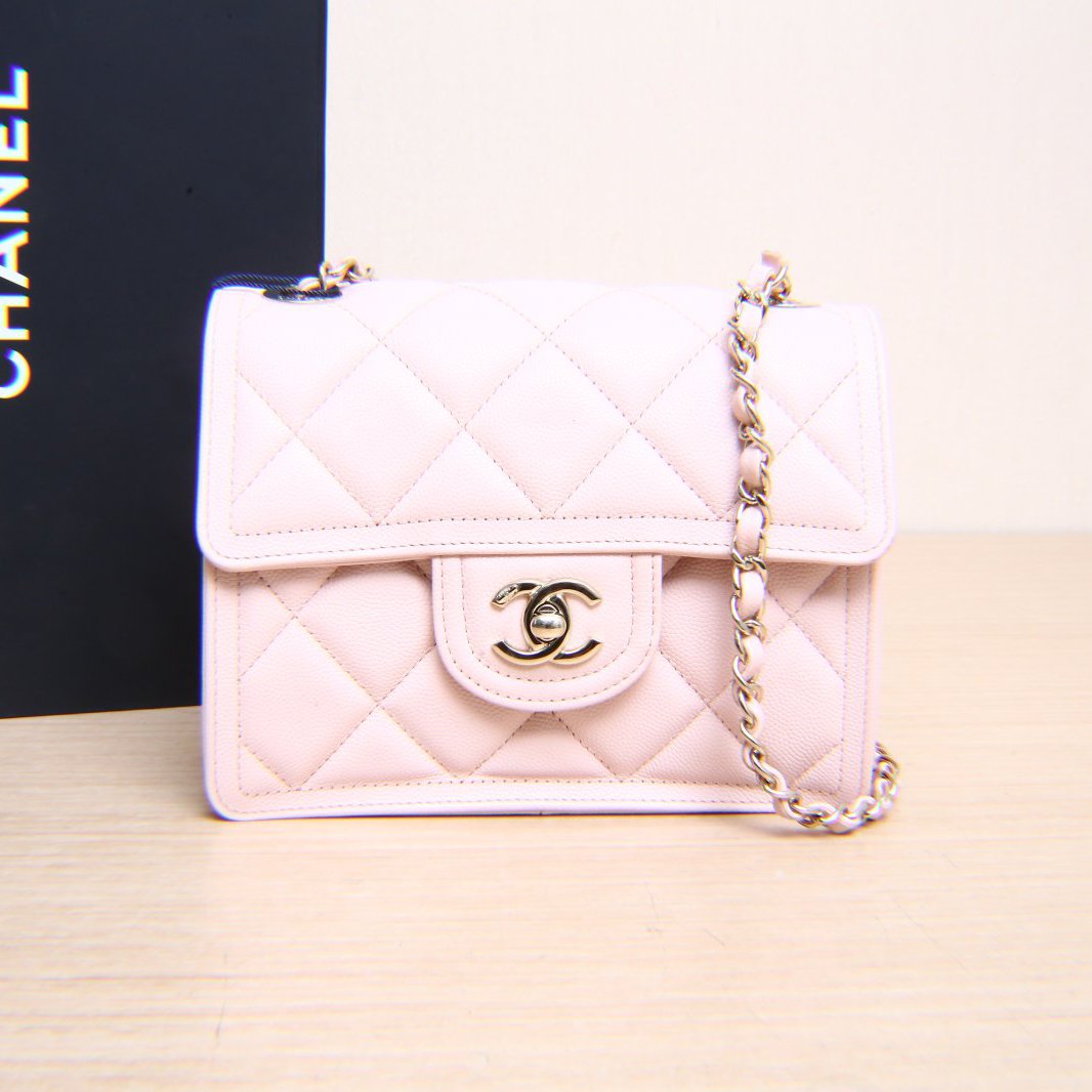 99新 Chanel/香奈儿 【小花念念】23K 口盖包 裸粉色芯片开 金扣包