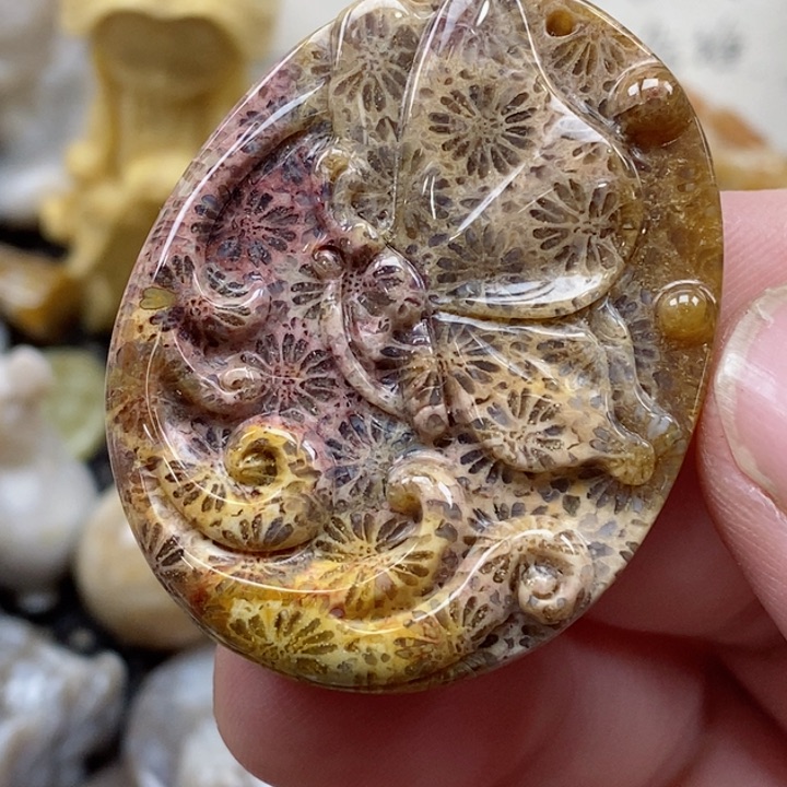 颈饰未镶嵌硅化珊瑚（珊瑚玉）