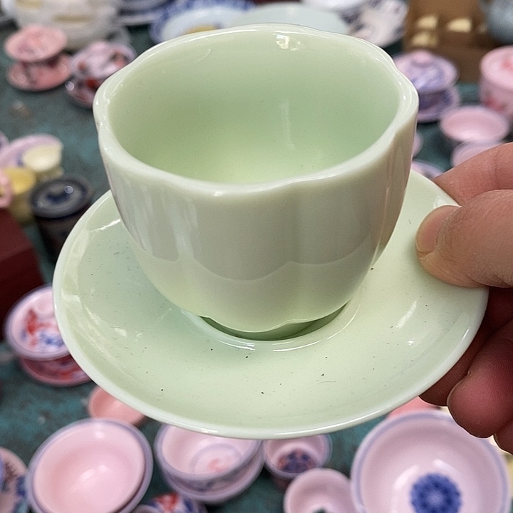 摆件陶绿稀土一杯一碟
