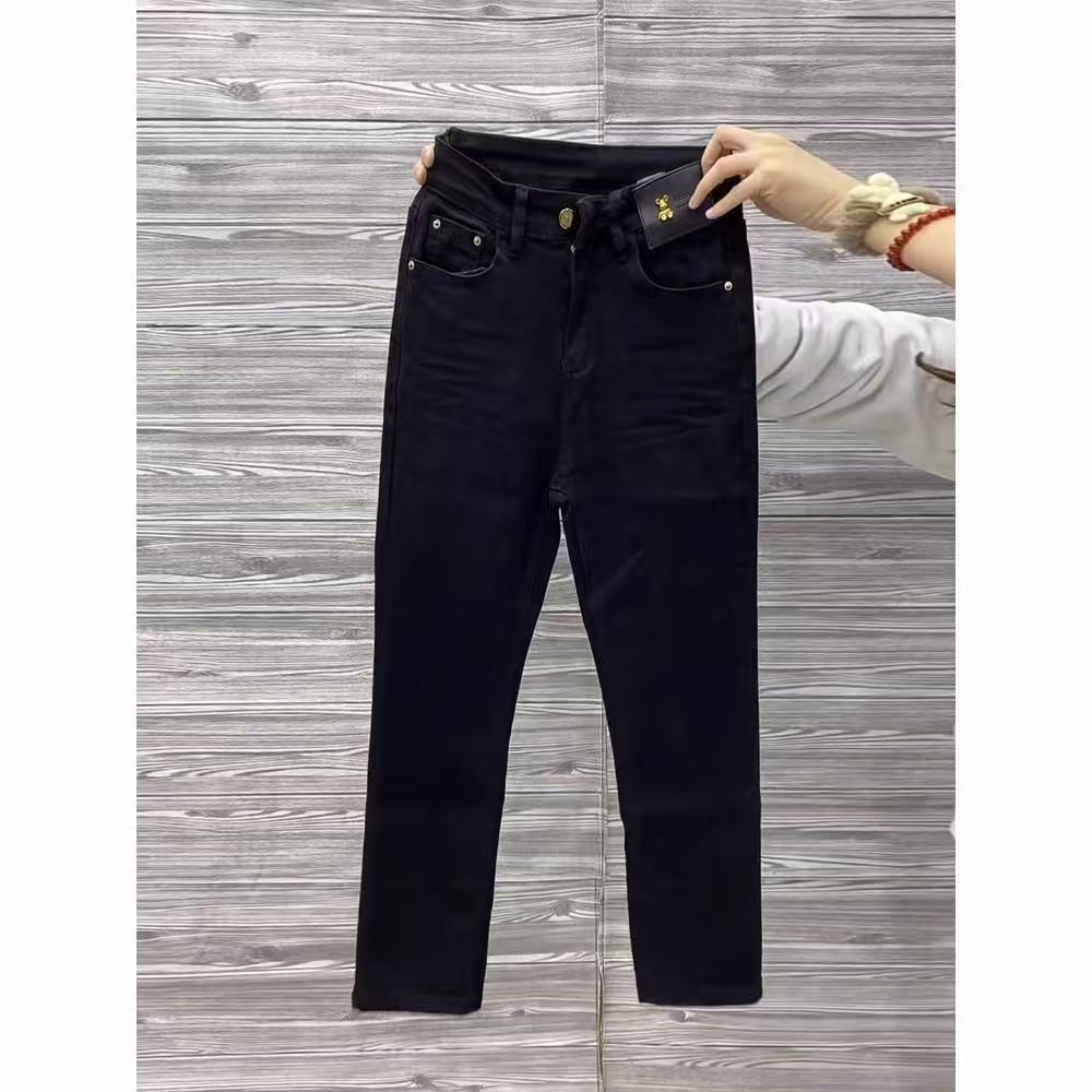 2317#黑色烟管牛仔裤女2025年新款mm显瘦高腰直筒裤子