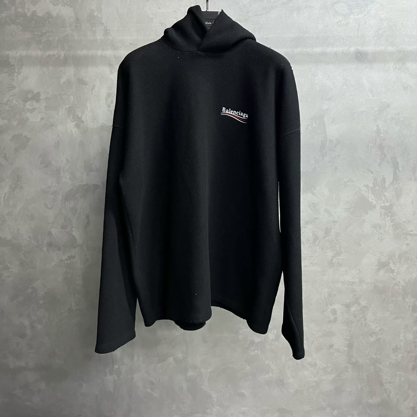 未使用 Balenciaga/巴黎世家 黑色字母印花绒感连帽长袖卫衣/xs