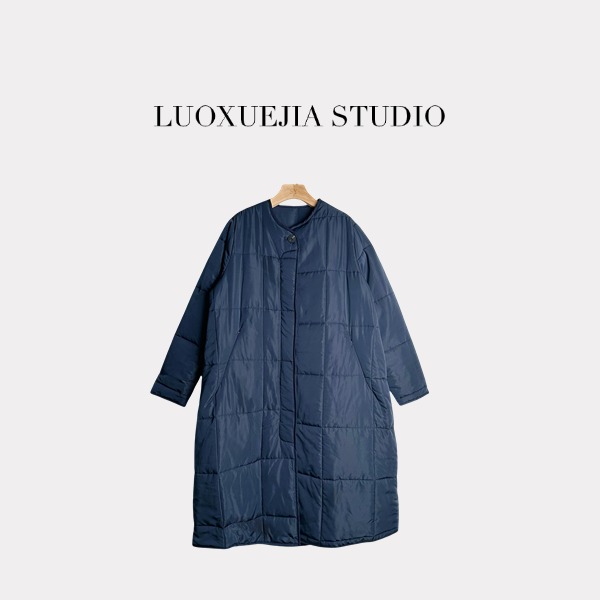 LXJ25296「首尔街头」圆领单排扣保暖棉服长款大衣