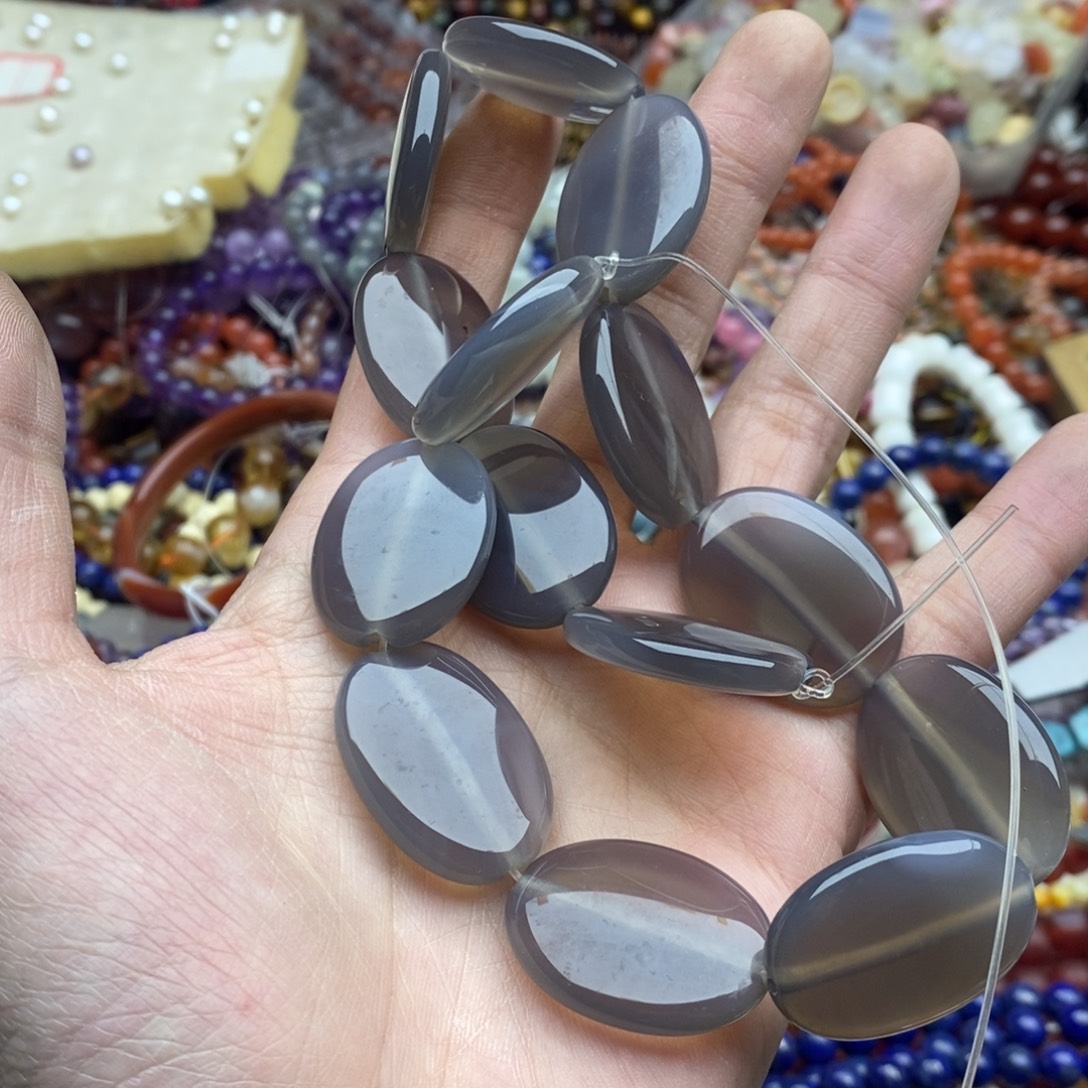 玛瑙/玉髓未镶嵌珠宝半成品一条21×30天然烟紫玛瑙椭圆C36