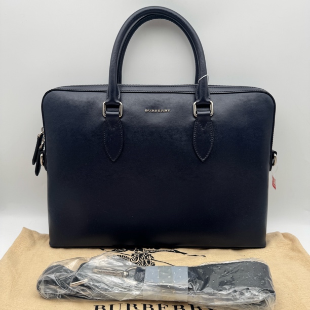 99新 BURBERRY/博柏利 蓝黑色牛皮手提公文包/男士2734经典